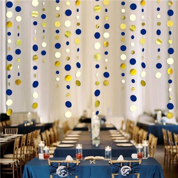 Navy Blue Gold Dot Garland 46FT Polka Dot Banner Party Wedding Baby Shower - Picture 3 of 7